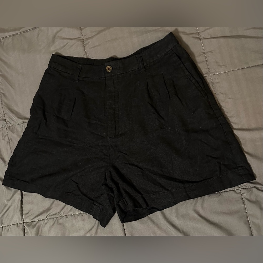 GAP Black High-Rise Pleated Linen Shorts | Size 10